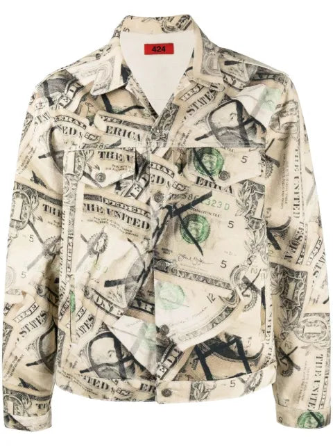 424 dollar bill print denim jacket