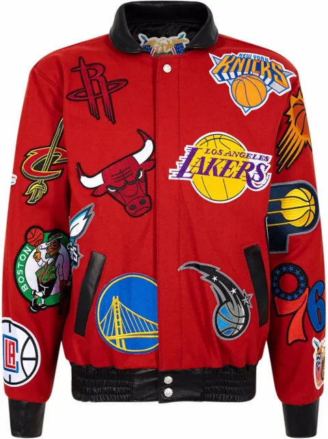 Jeff Hamilton NBA Collage wool bomber jacket