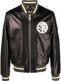 Roberto Cavalli leather monogram-patch bomber jacket