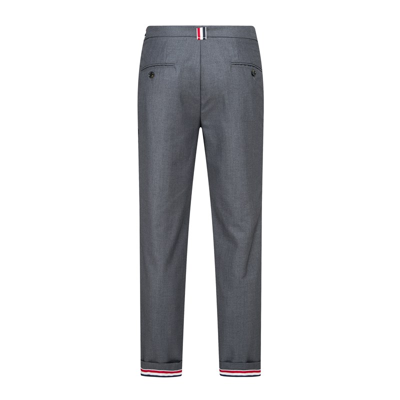 Thom Browne Style Cropped Pants with Signature Four-Bar Detail