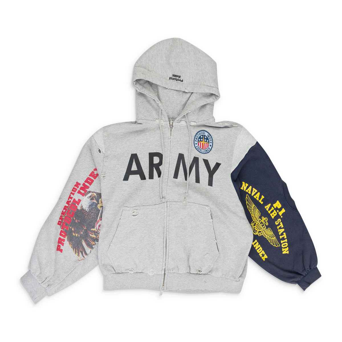 Melange Grey Reconstructed Zip Hoodie