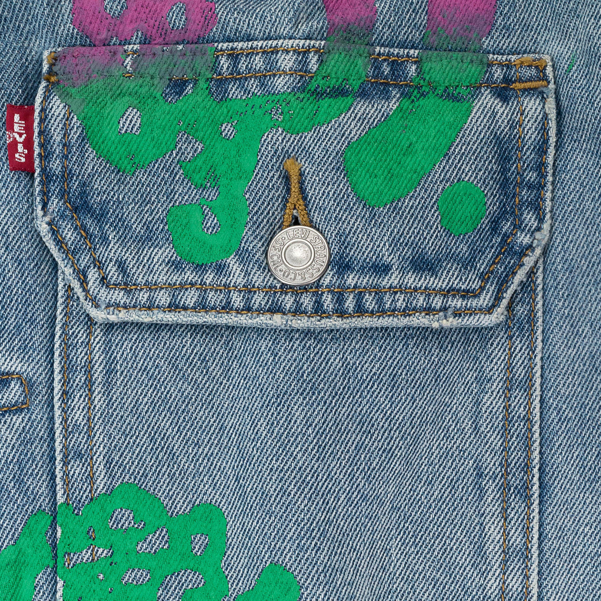 Light Wash Pink & Green Bstroy Denim Jacket