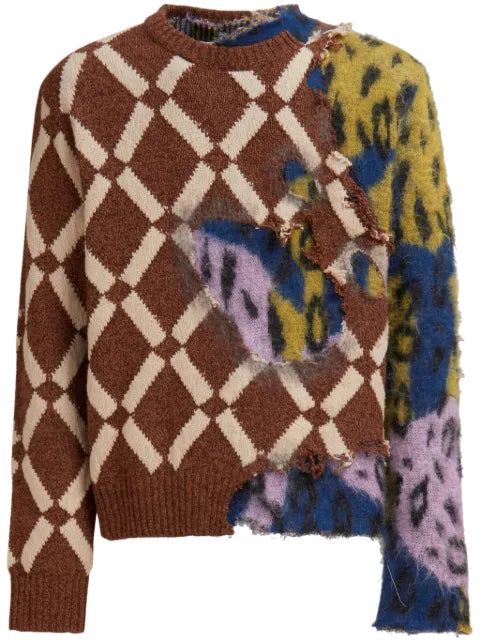 Marni distressed-effect colour-block jumper