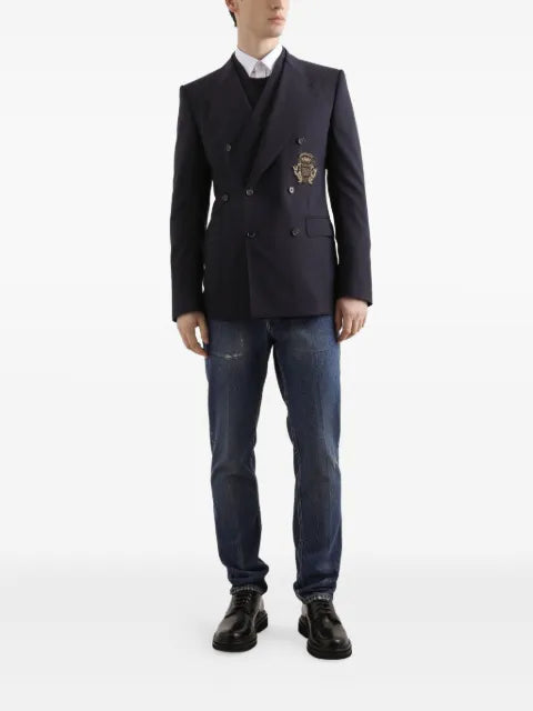Dolce & Gabbana double-breasted crest-embellished blazer