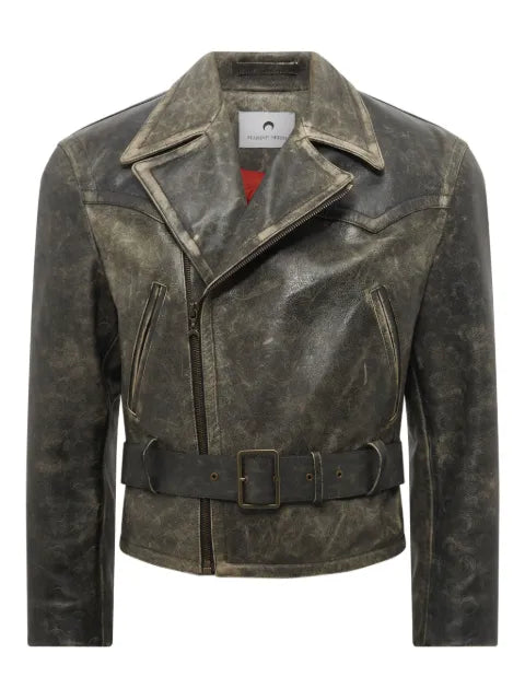 Marine Serre Moon belted leather biker jacket