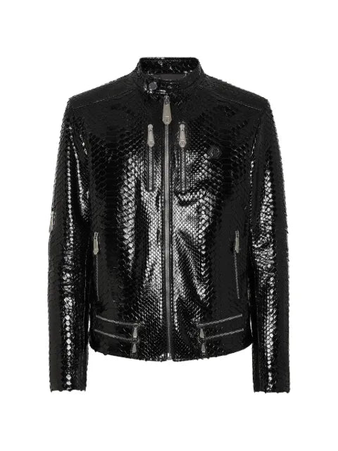 Philipp Plein leather jacket with zip fastening