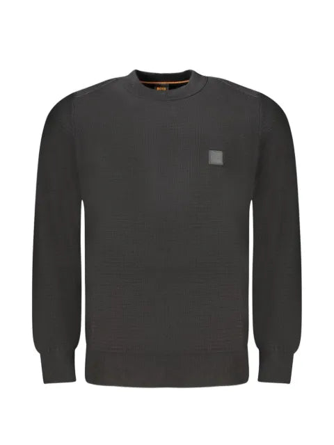 BOSS logo-patch waffle-knit sweater