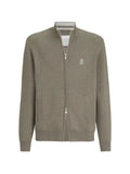 Brunello Cucinelli cashmere double knit cardigan with zipper and logo