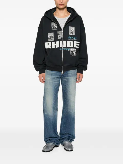 RHUDE logo-print zip-up hoodie