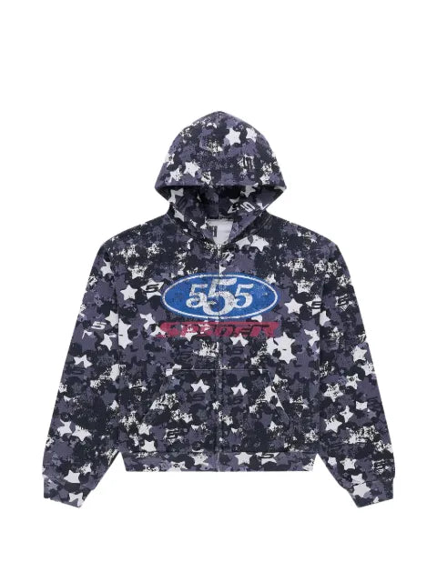 SP5DER camouflage-print zip-up hoodie