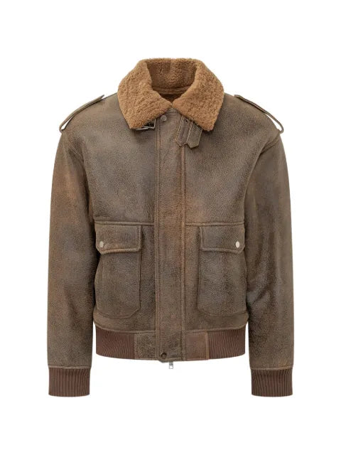 D-FOUR shearling-collar epaulette jacket