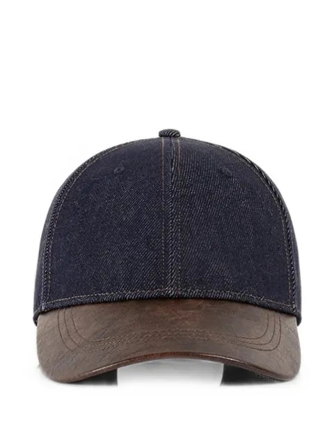 Manière De Voir Ellis Jeans-leather-brim baseball cap