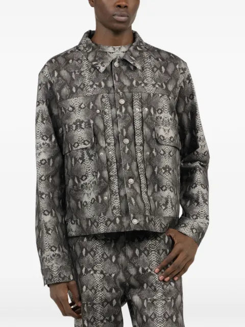 Roberto Cavalli python-print denim jacket