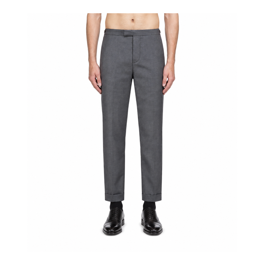 Thom Browne Style Cropped Pants with Signature Four-Bar Detail