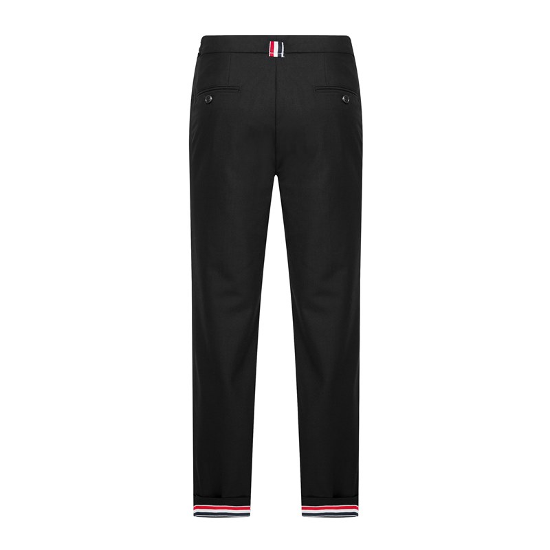 Thom Browne Style Cropped Pants with Signature Four-Bar Detail