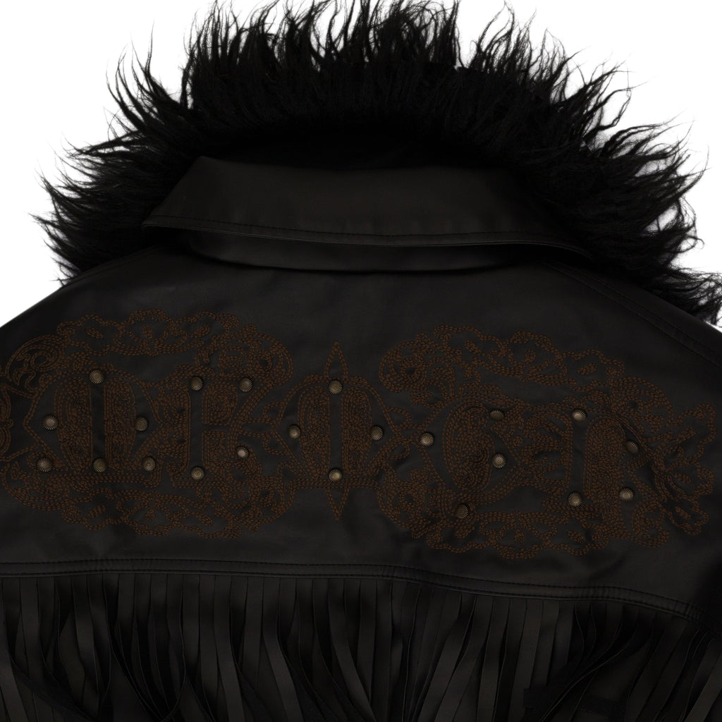 Black Faux Leather Detachable Fur Fringe Bomber Jacket