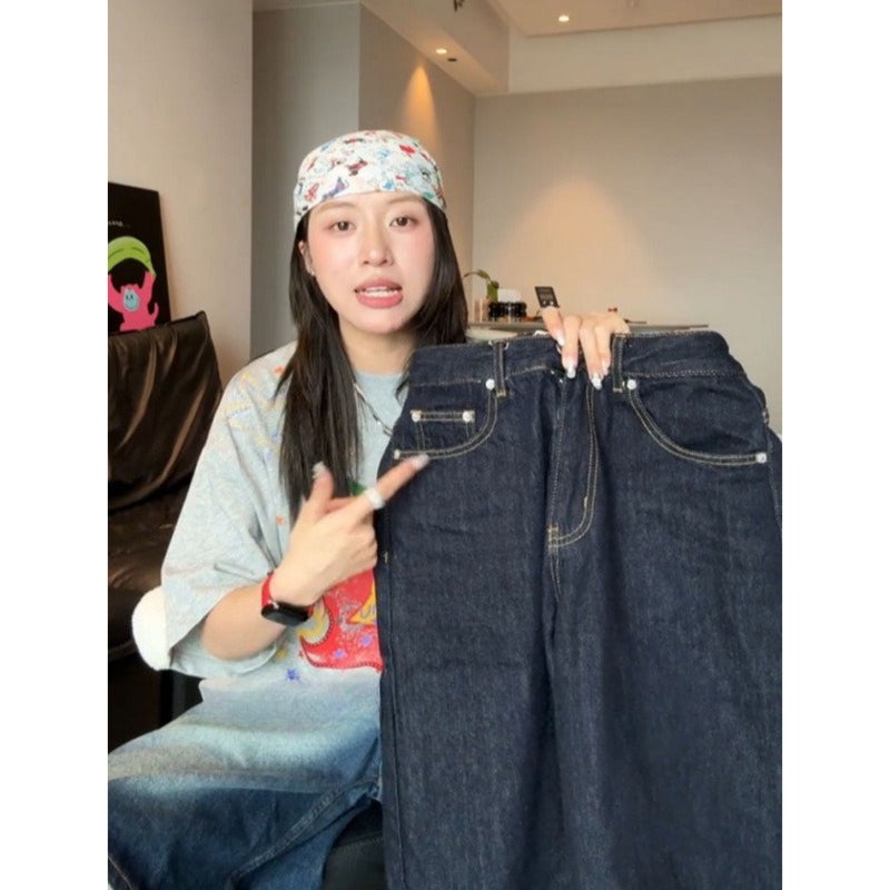 Multi-Pocket Cargo Denim Capri Pants Wide Leg Loose Straight Jorts