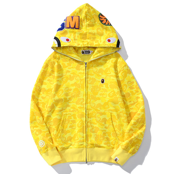 BAPE Yellow Camo Shark Zip Hoodie