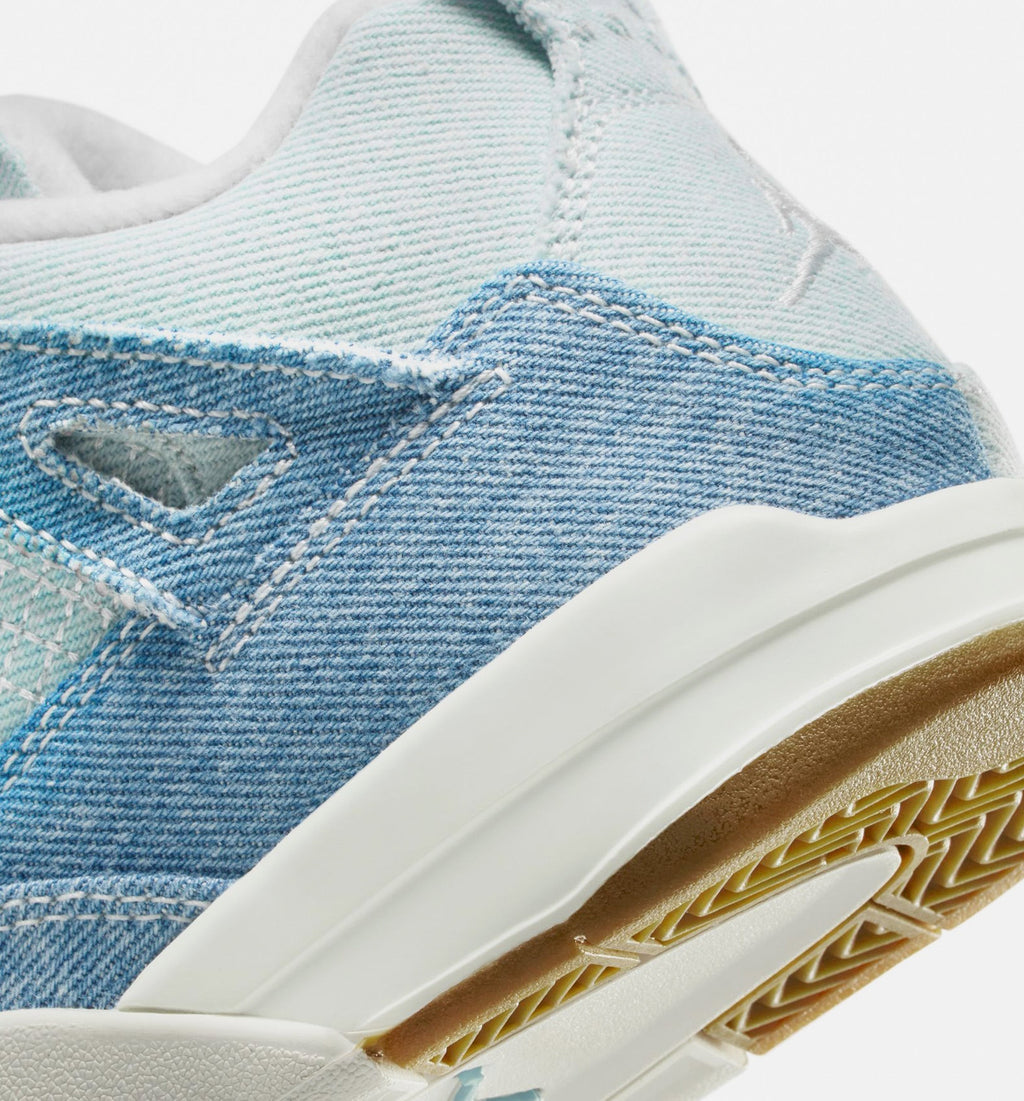 Air Jordan 4 Retro Worn Blue Preschool Lifestyle Shoes - Sail/Worn Blue/Metallic Gold