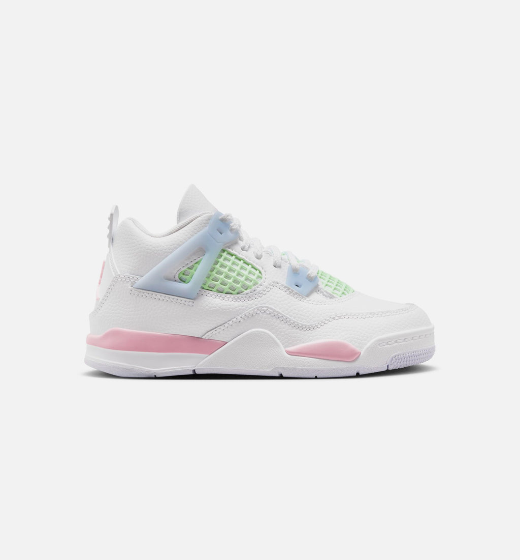 Air Jordan 4 Retro Medium Soft Pink Preschool Girls' Sneakers - White / Soft Pink / Blue