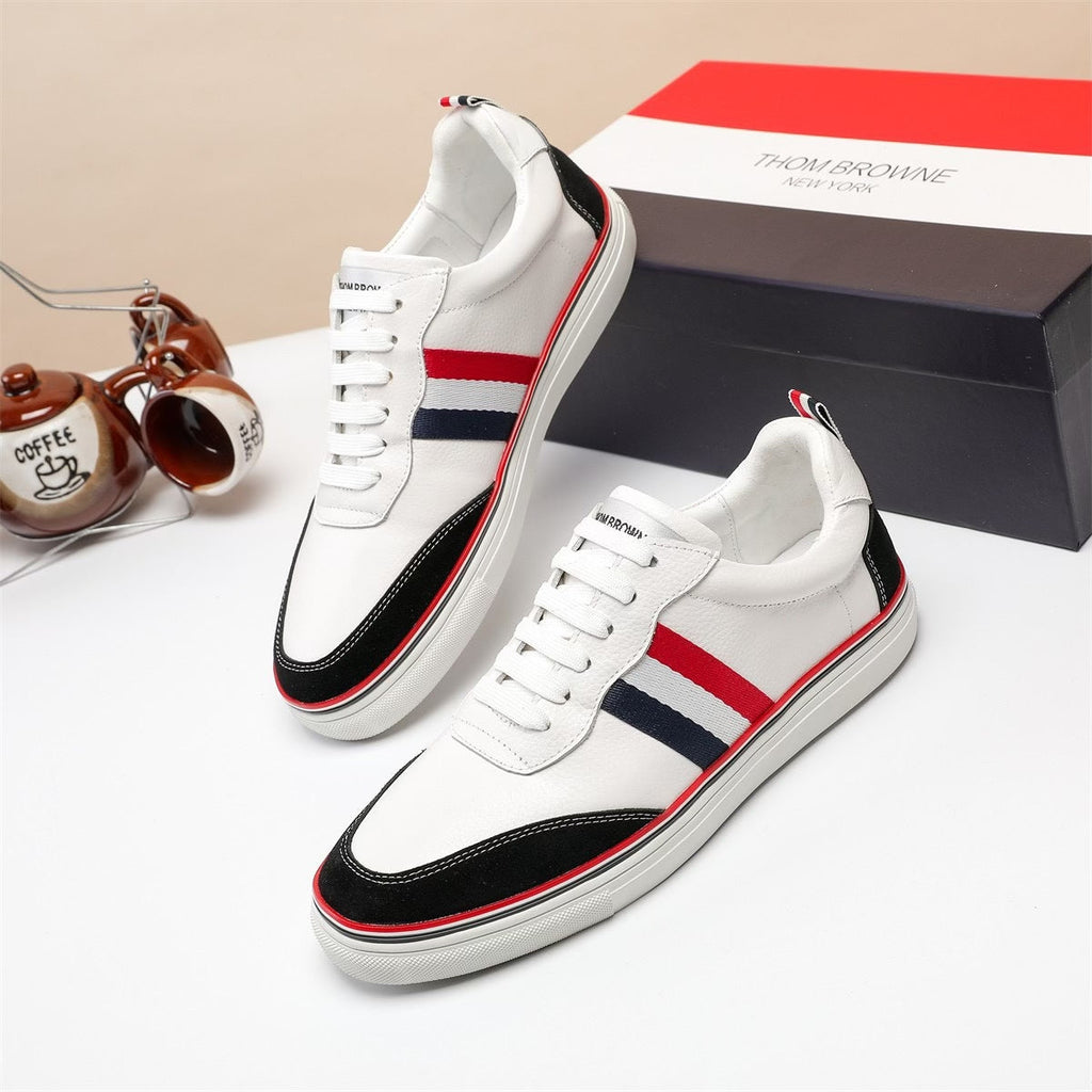 Tri-Stripe Leather Sneaker — Full-Grain Cowhide with Lambskin Lining