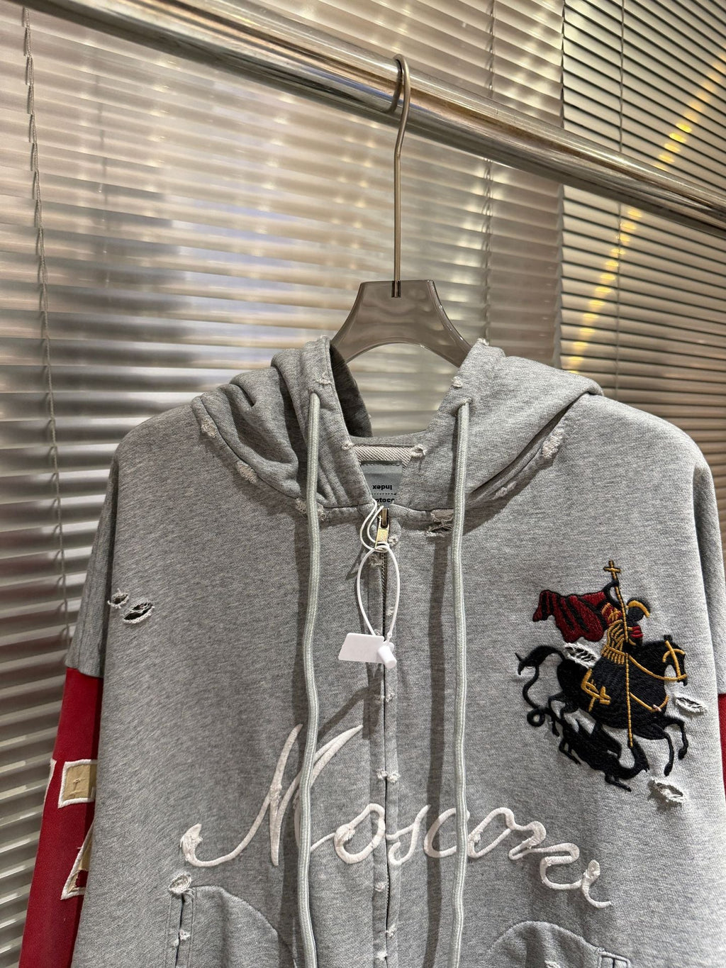 Protocol Index Russia Horse Embroidery Colorblock Zip Up Hoodie Unisex