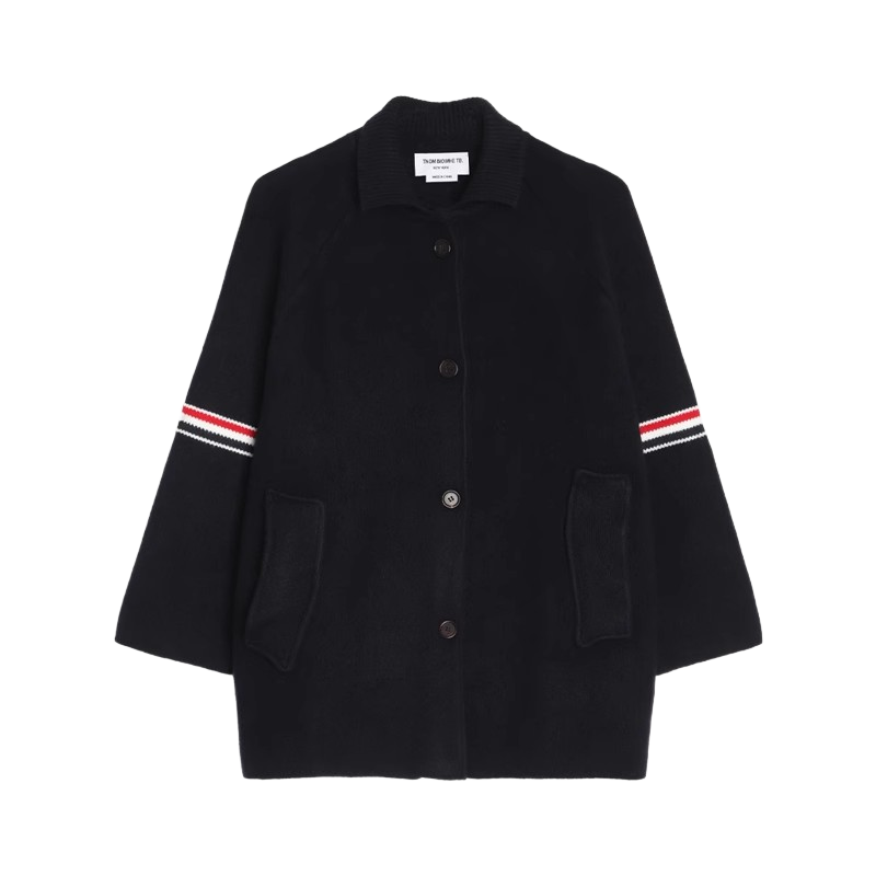 Unisex wool coat with webbing sleeves | Thom Browne