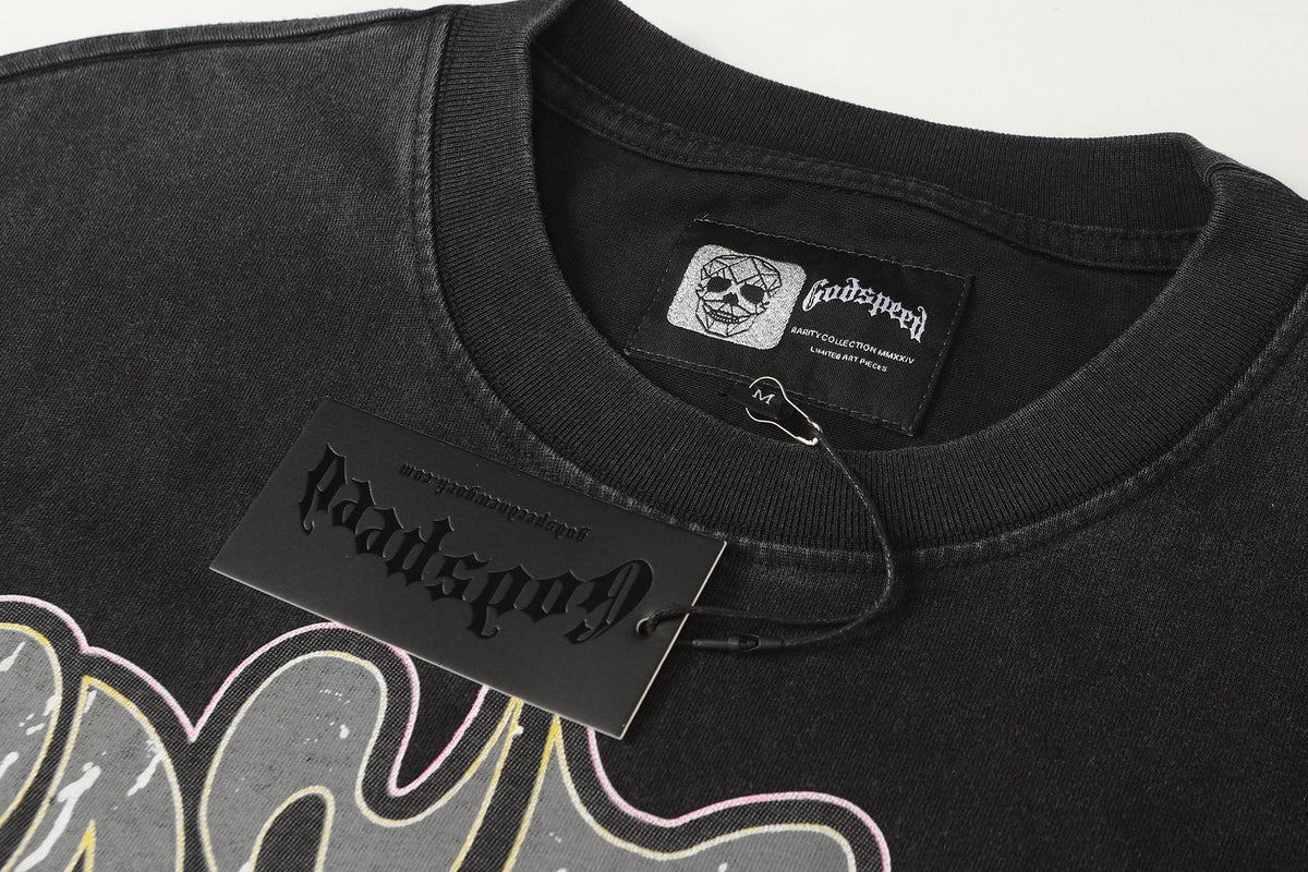 Godspeed Washed Black Graphic Long-Sleeve T-Shirt