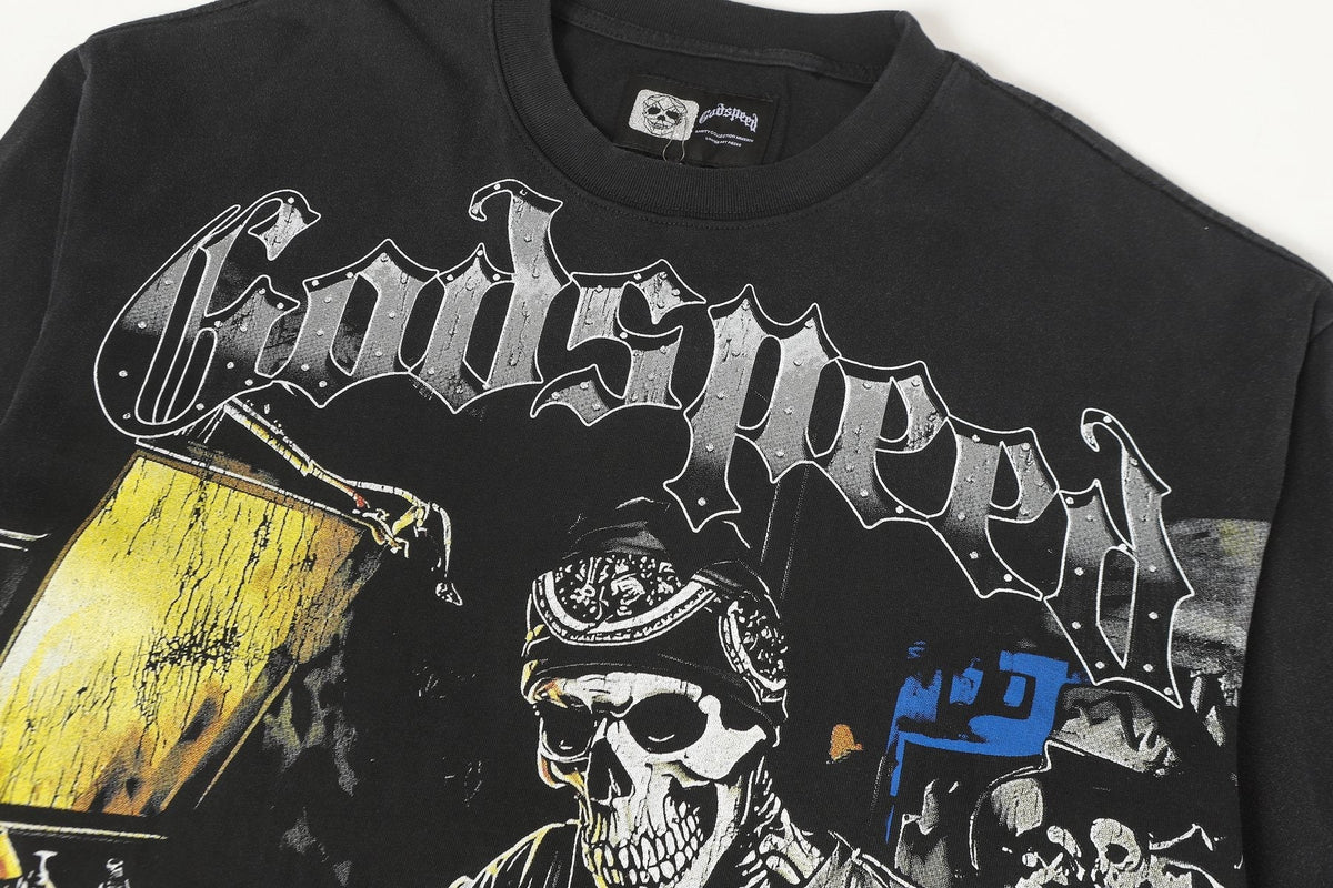 Godspeed Washed Black Rock Graphic Long-Sleeve T-Shirt