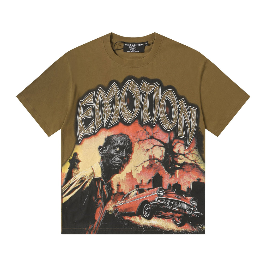 MIXED EMOTION Olive Brown Graphic T-Shirt