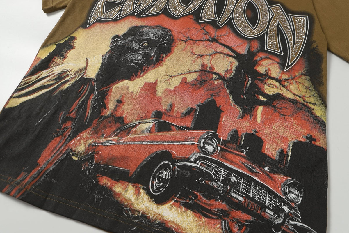 MIXED EMOTION Olive Brown Graphic T-Shirt
