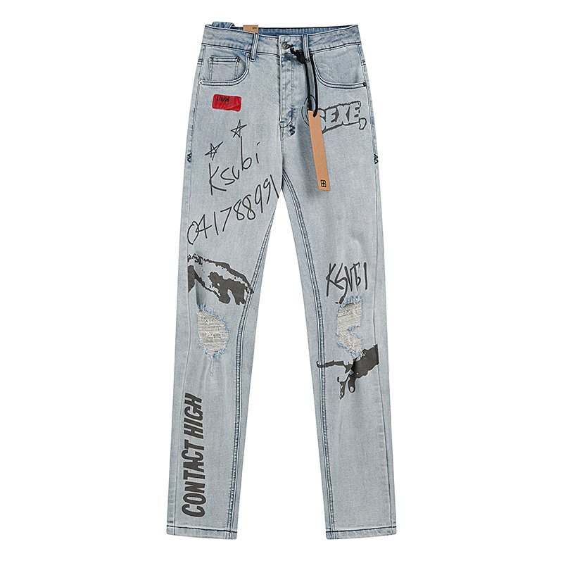 Ksubi Light Blue Graffiti Slim Tapered Jeans
