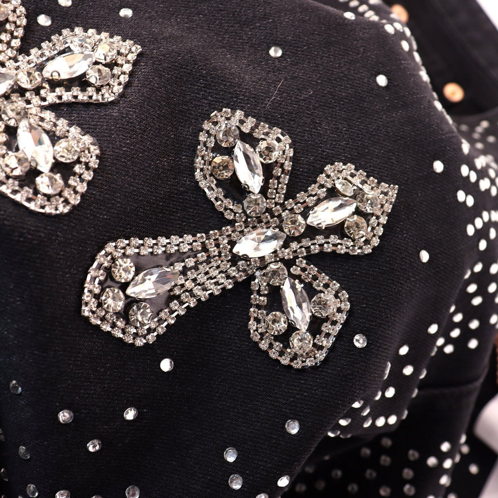 PURPLE Rhinestone Bow Cross Denim Shorts
