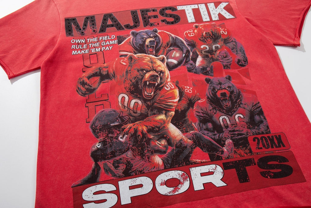 MAJESTIK Red Rhinestone Sports Graphic T-Shirt