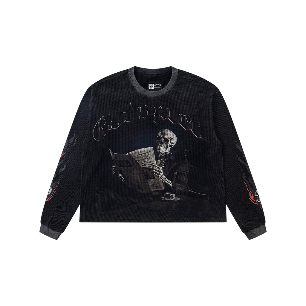 Godspeed Newspaper Skull Graphic Long-Sleeve T-Shirt