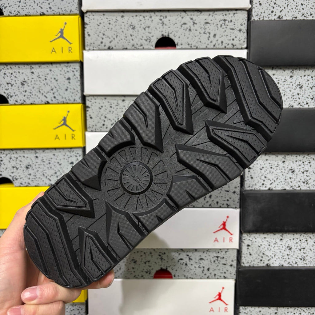 UGG Lace-Up Hiker Boot – Suede & Nylon Boot with Neon Yellow Toggle, Charcoal Midsole & Black Lug Sole