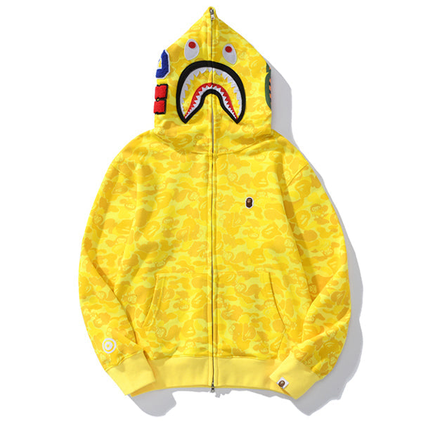 BAPE Yellow Camo Shark Zip Hoodie