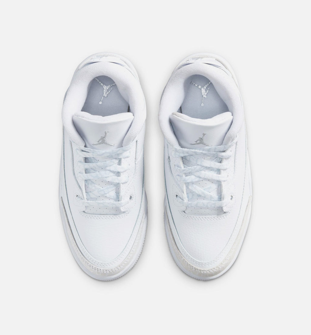 Air Jordan 3 Retro White and Silver Preschool Lifestyle Shoe – White/Metallic Silver