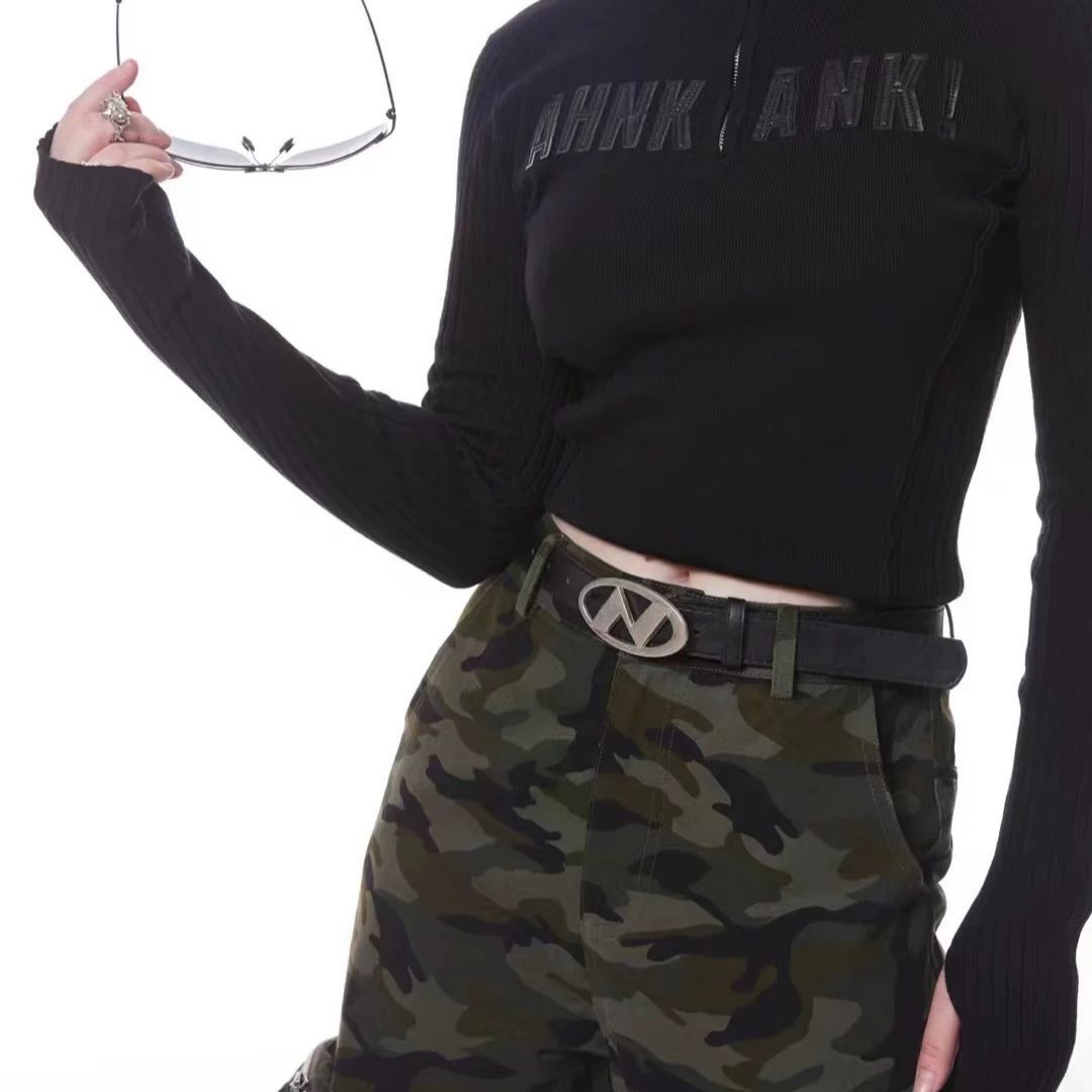 Vintage Logo Metal Buckle Leather Belt Women Casual Waist Belt