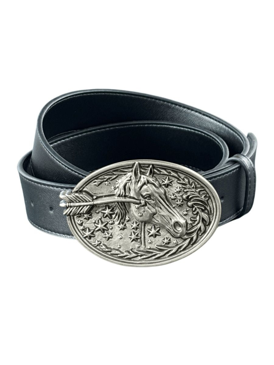 Missing In Action Leather Belt White Copper Horsehead Buckle Waist