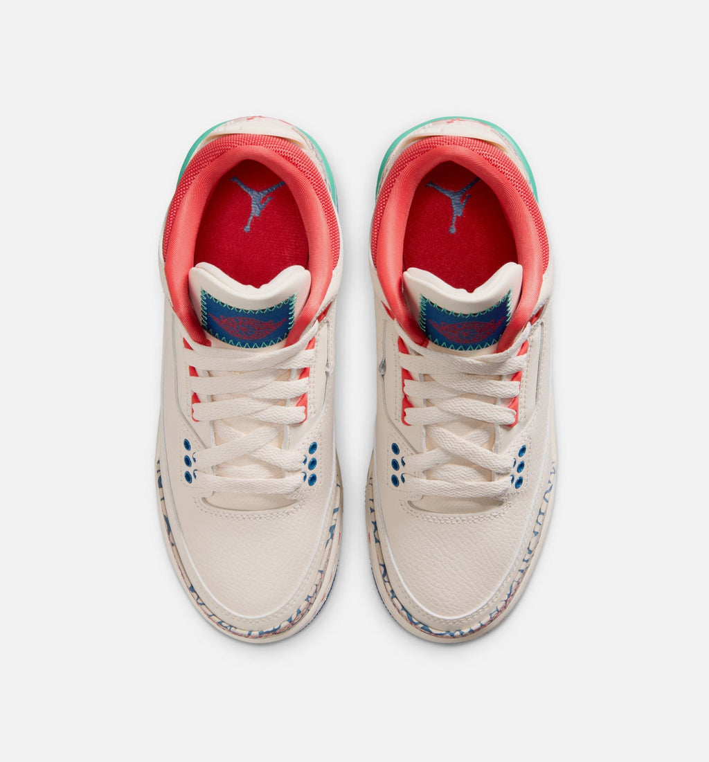 Air Jordan 3 Retro Play Your Way Youth Sneakers - Chalk/Track Red/True Blue/Kinetic Green