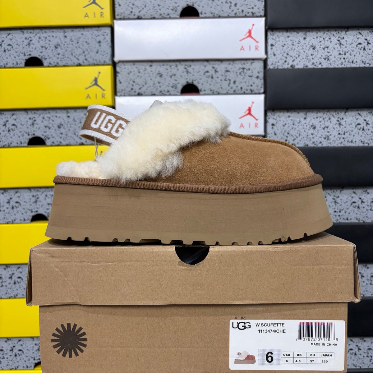UGG Disco Slide Platform Mule – Women's Sherpa-Lined Suede Slide with Logo Strap in Chestnut