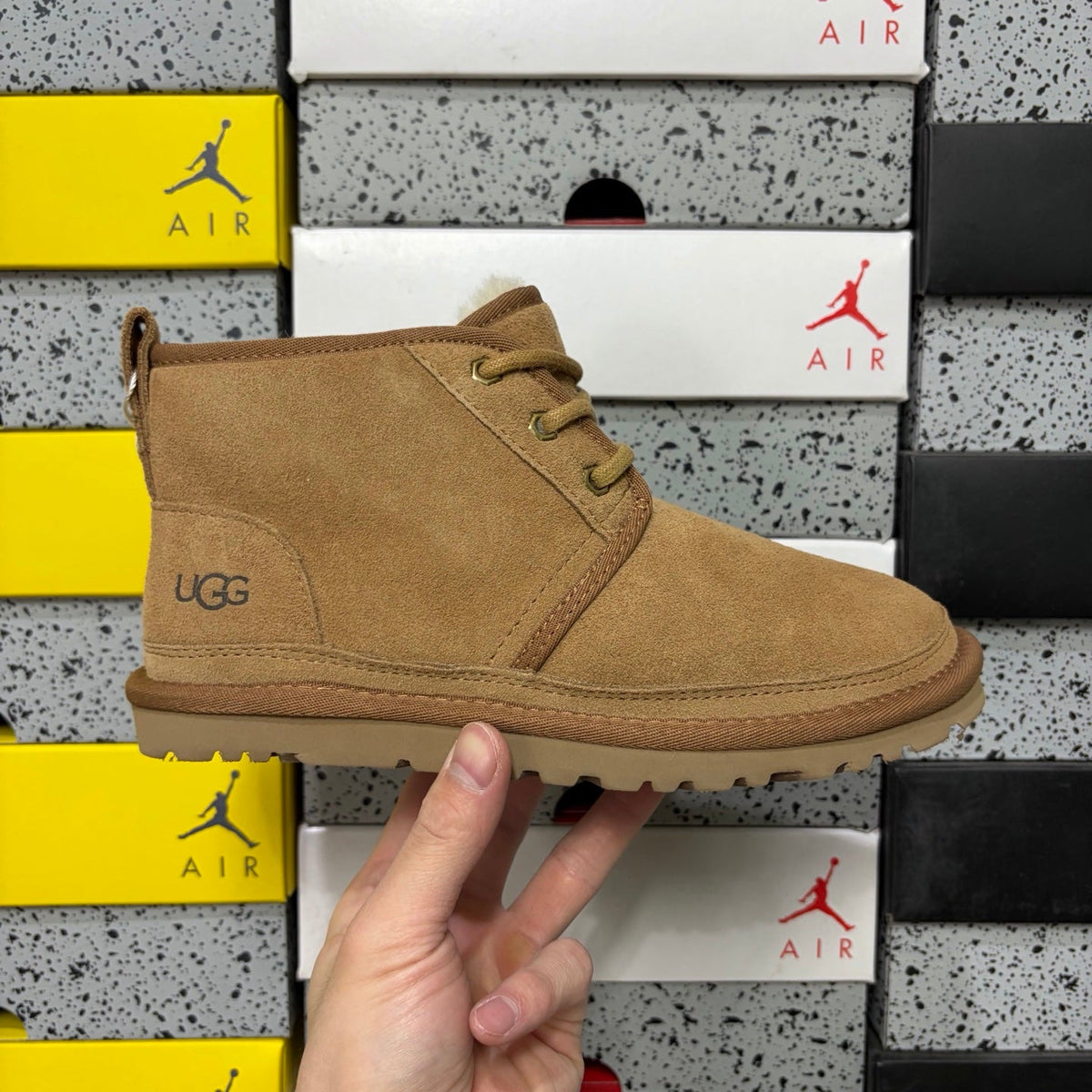 UGG Lace-Up Suede Ankle Boot with Shearling Lining, Gold Eyelet Hardware & Chunky Lug Sole in Chestnut