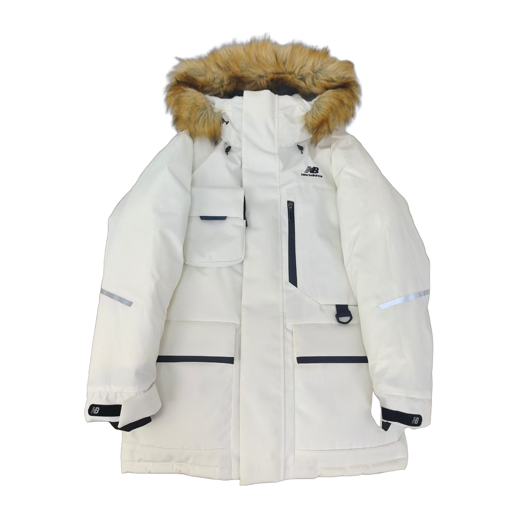 New Balance Fur-Trim Hooded Utility Jacket in White