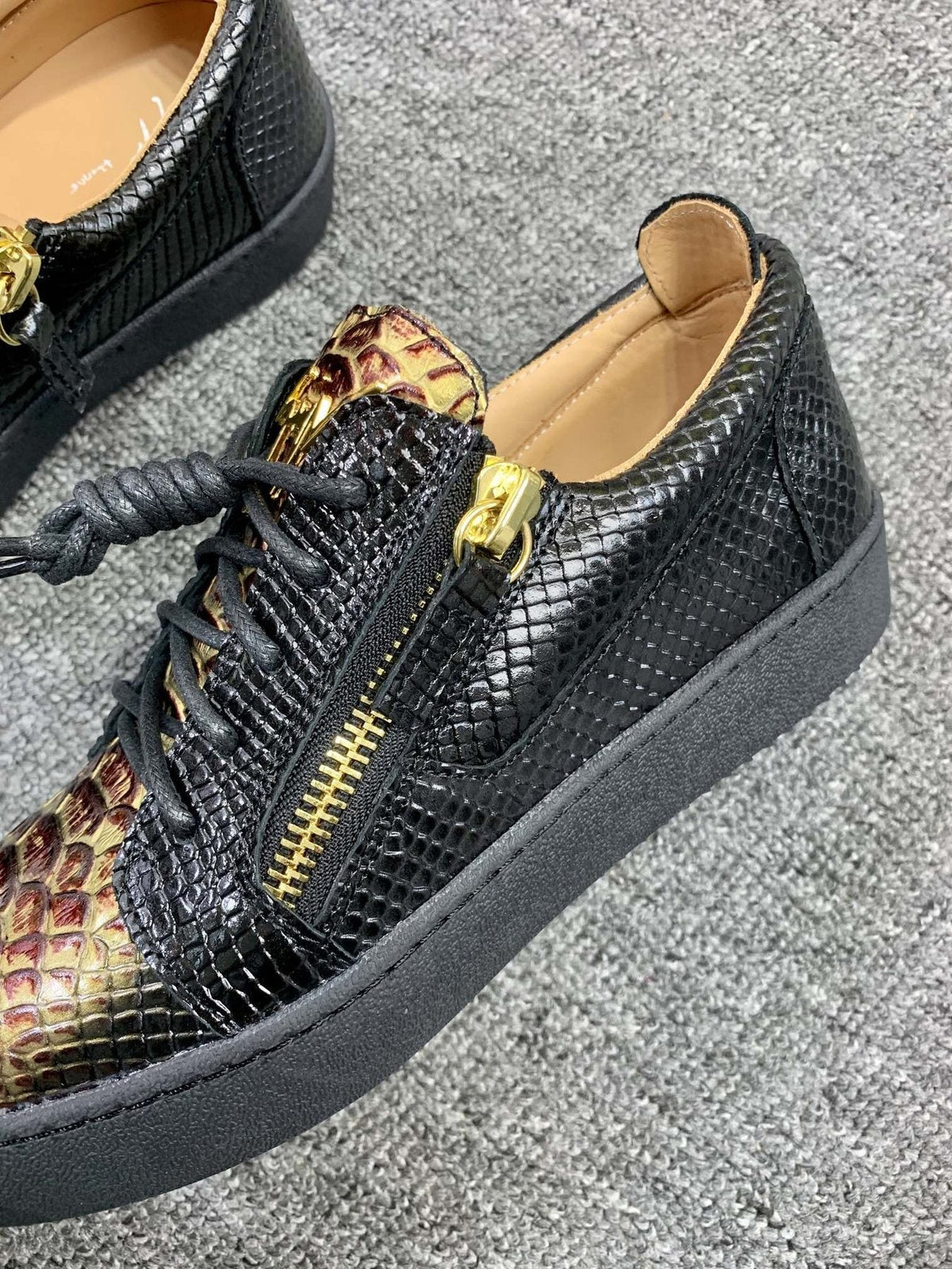 Giuseppe Zanotti Black Snakeskin Low-Top Sneakers