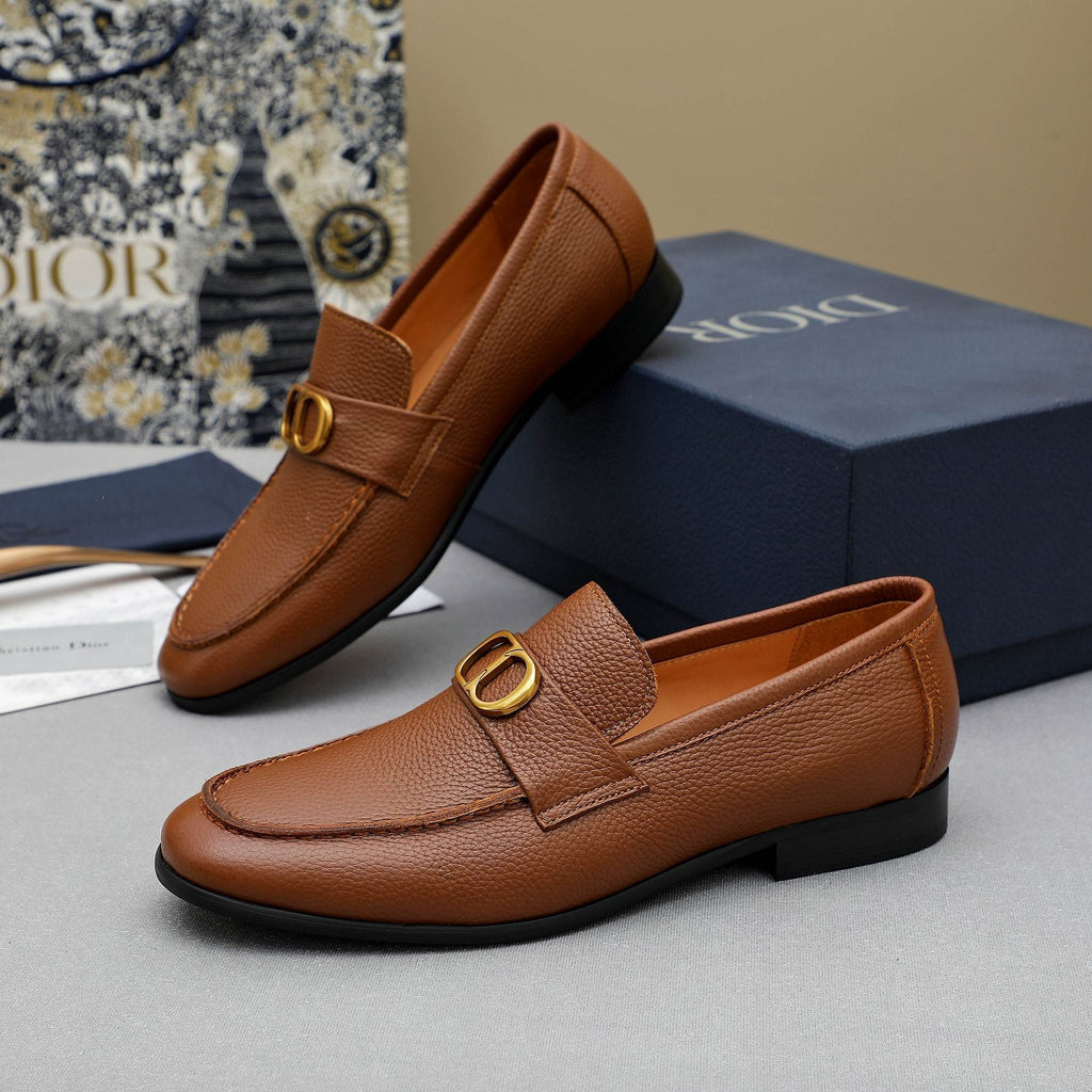 Dior Cognac Brown Pebbled Men's Loafers