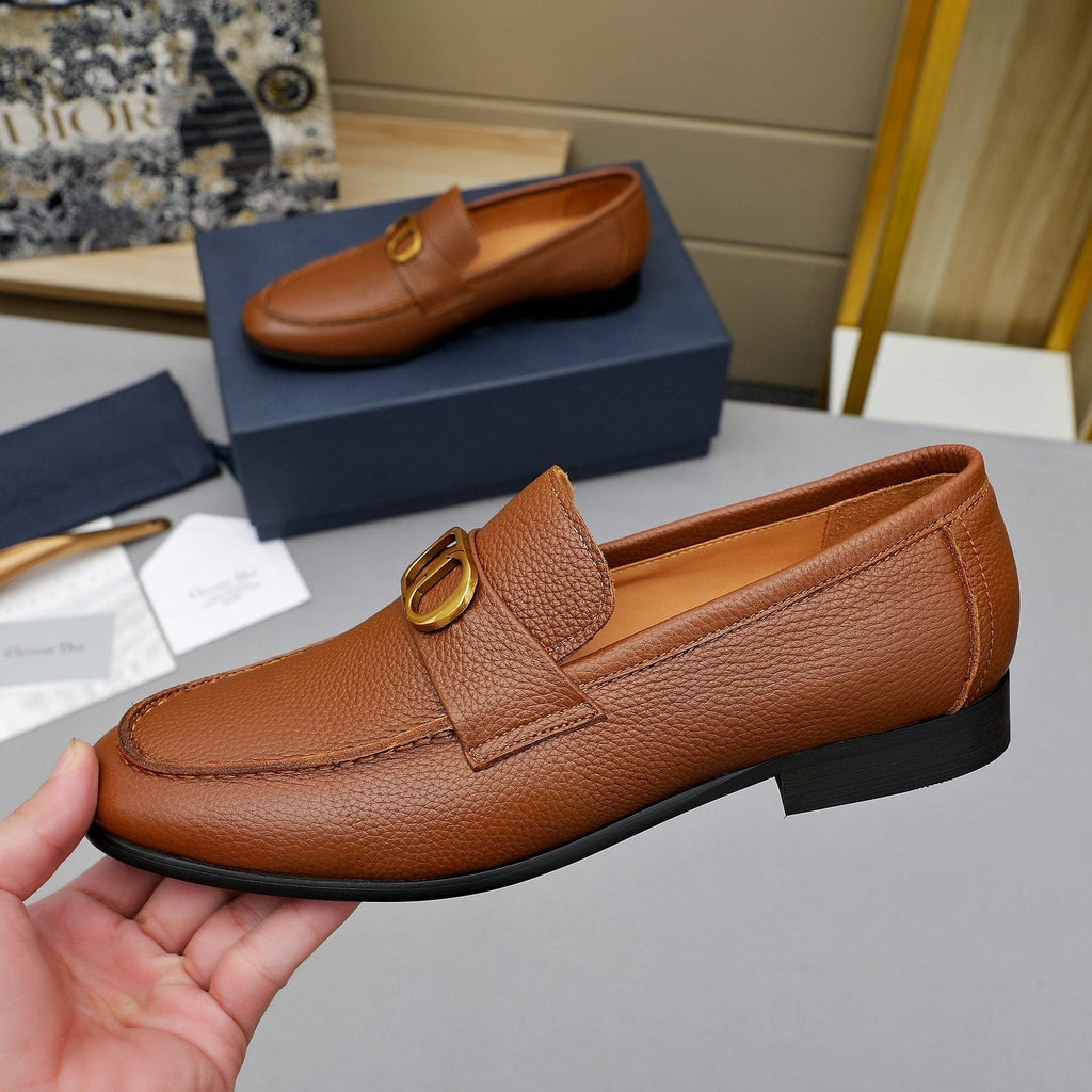 Dior Cognac Brown Pebbled Men's Loafers