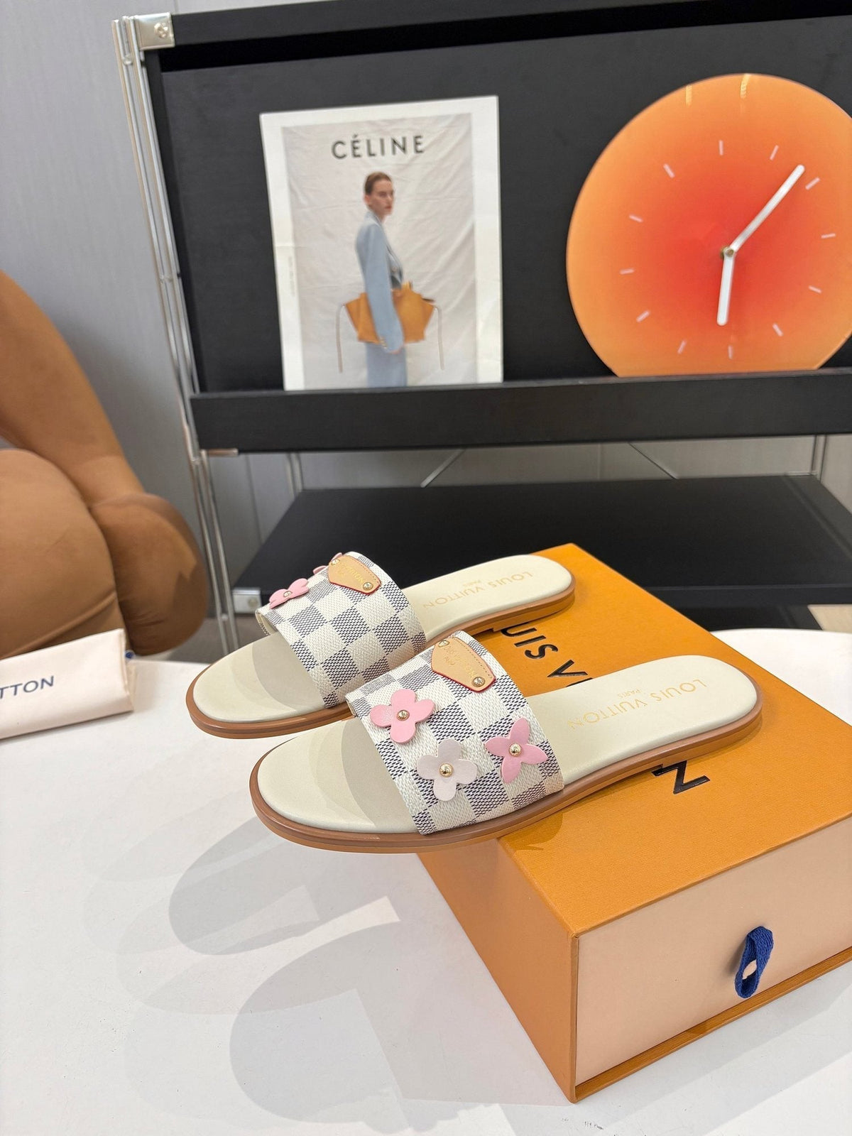 Louis Vuitton Checkerboard Floral Slide Sandals