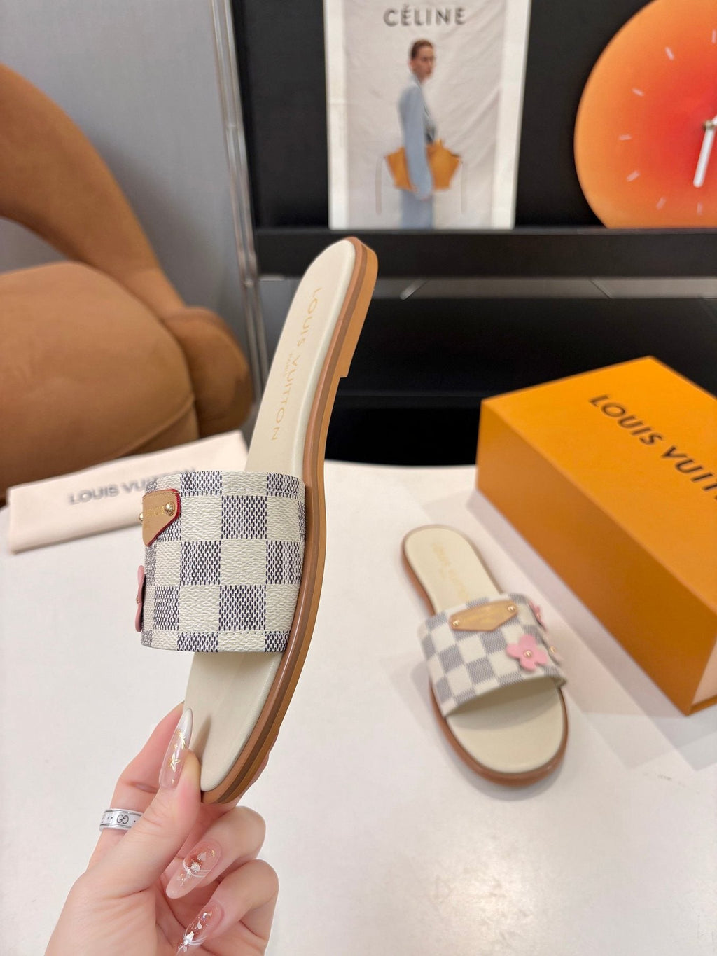 Louis Vuitton Checkerboard Floral Slide Sandals