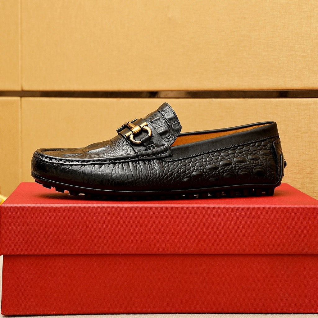 Ferragamo Black Embossed Leather Loafers